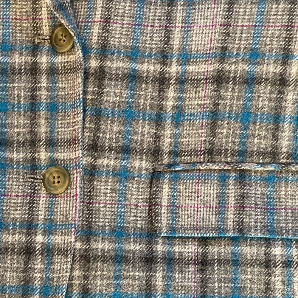 vintage Pendleton wool blazer & pleated skirt suit set in blue & gray plaid - Picture 10 of 16
